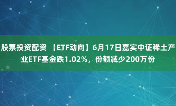 股票投资配资 【ETF动向】6月17日嘉实中证稀土产业ETF基金跌1.02%，份额减少200万份